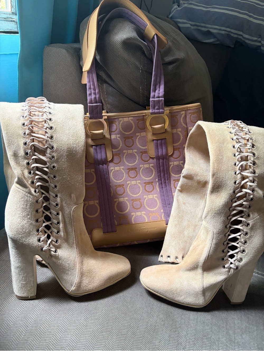 Salvatore Ferragamo  Lace-Up Over-the-Knee High Heel Boots - Nude - Picture 15 of 15